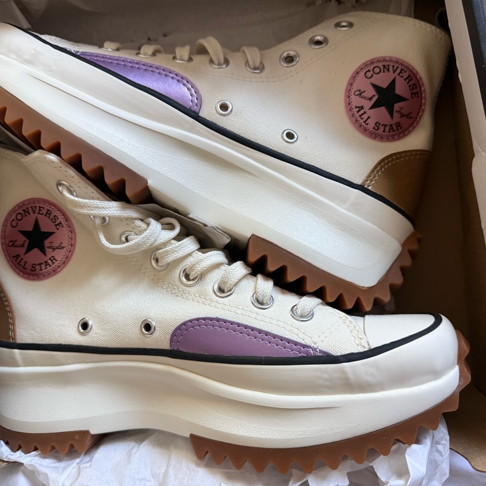 Converse High-Tops with Cream and Purple Highlights